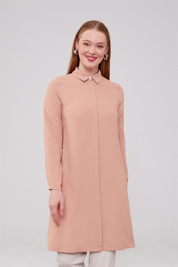 Somon Gizli Düğme Detaylı Tunik