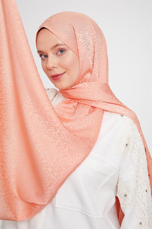 Somon Üçgen Desen Jakarlı Janjan Şal