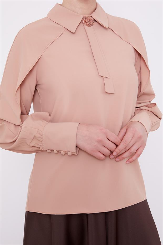 Somon Yaka Taş Detaylı Bluz