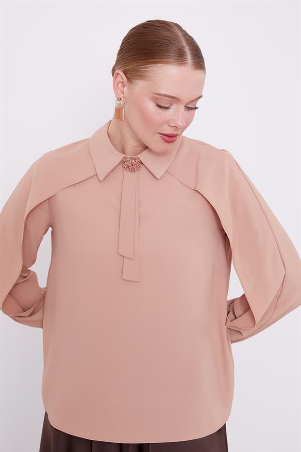 Somon Yaka Taş Detaylı Bluz