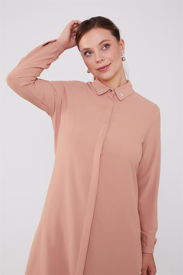 Somon Yaka Taş Detaylı Tunik