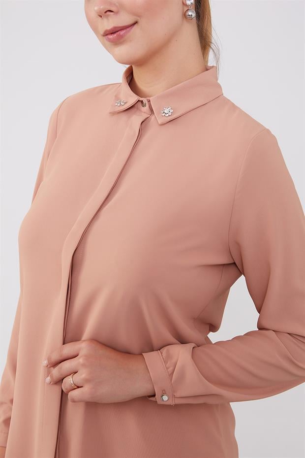 Somon Yaka Taş Detaylı Tunik