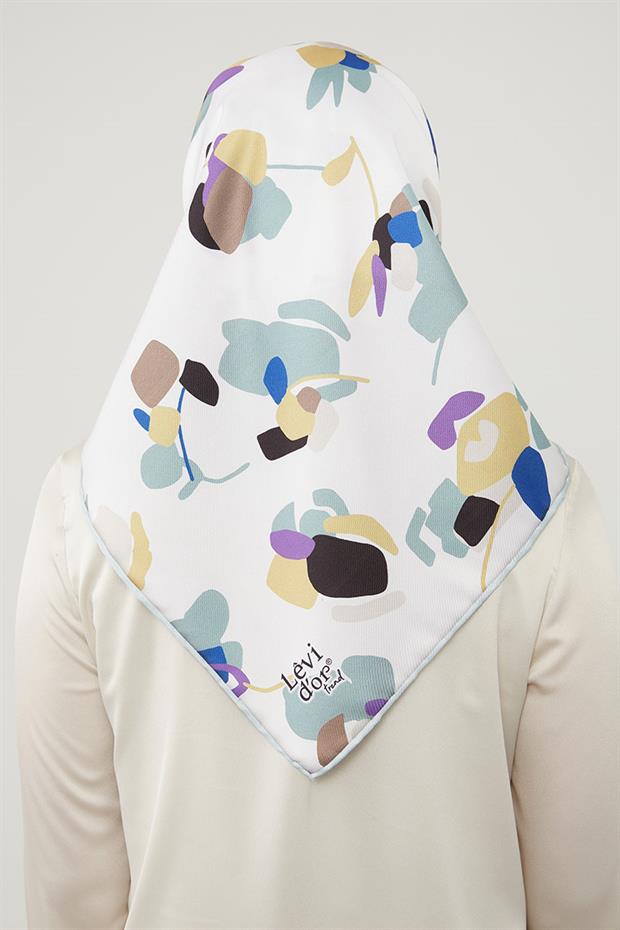 Su Yeşili Asimetrik Deseni Twill Eşarp