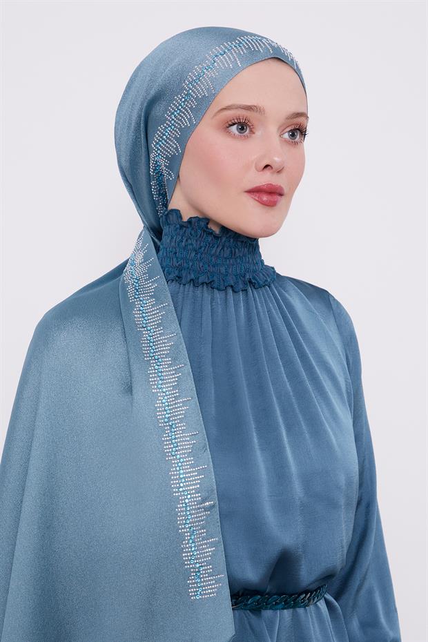 Su Yeşili Çubuk Şeritli Diamond Şal