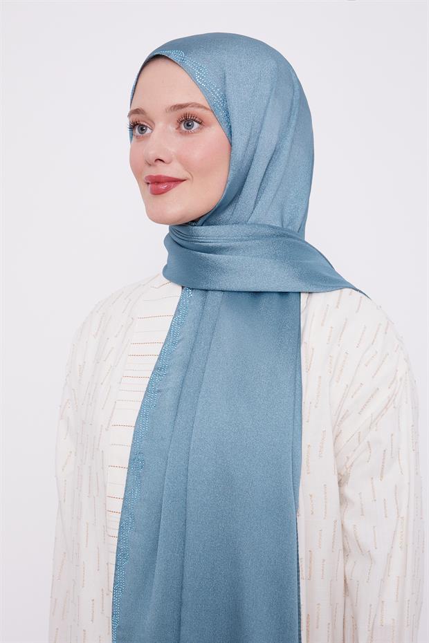 Su Yeşili Dalgalı İşlemeli Diamond Şal