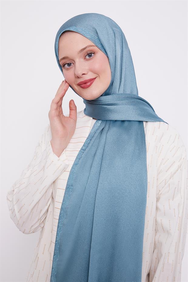 Su Yeşili Dalgalı İşlemeli Diamond Şal