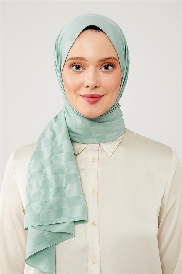 Su Yeşili Dama Desen Jakarlı Elegance Şal