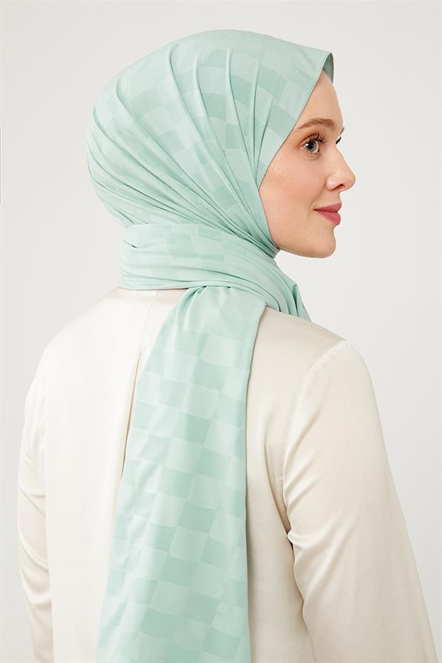 Su Yeşili Dama Desen Jakarlı Elegance Şal