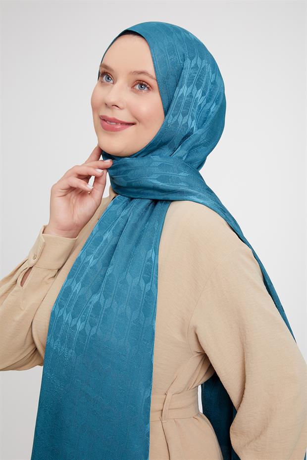 Su Yeşili Geometrik Desen Jakarlı Janjan Şal