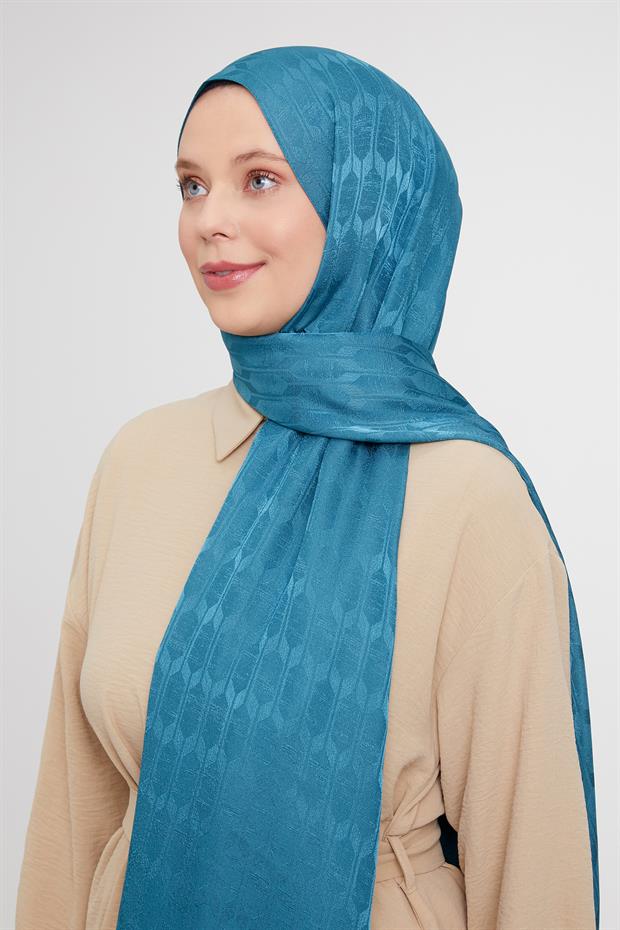 Su Yeşili Geometrik Desen Jakarlı Janjan Şal