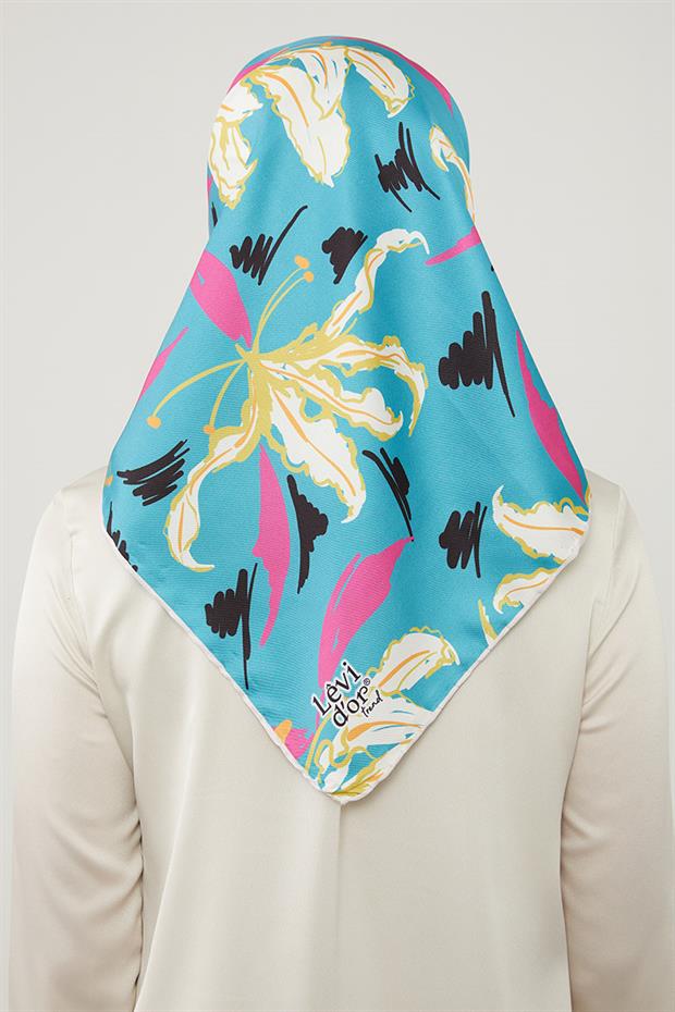 Su Yeşili Yaprak Desen Twill Eşarp