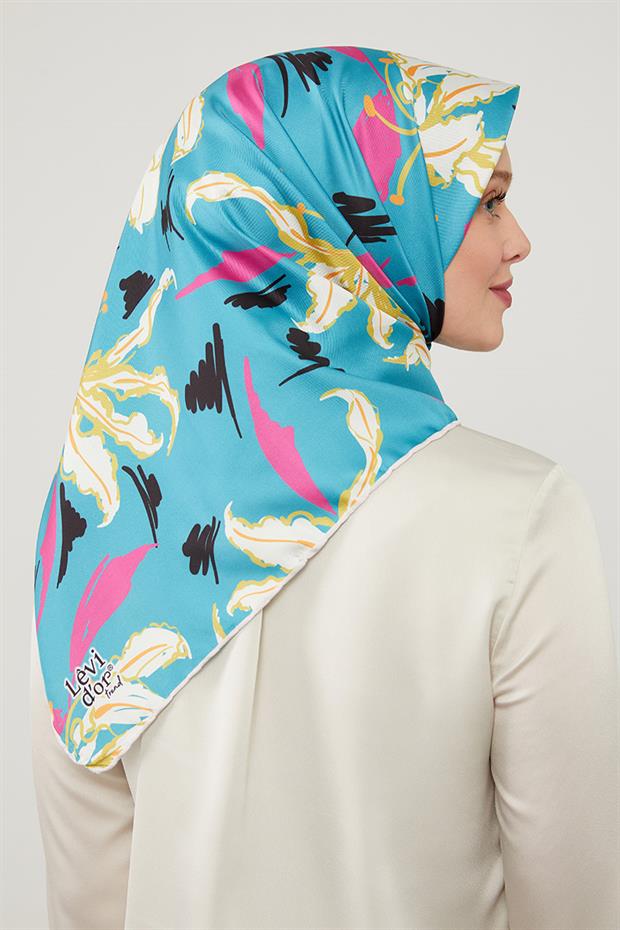 Su Yeşili Yaprak Desen Twill Eşarp