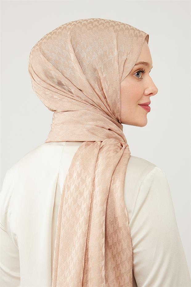 Sütlü Kahve Kazayağı Desenli Jakarlı Şal