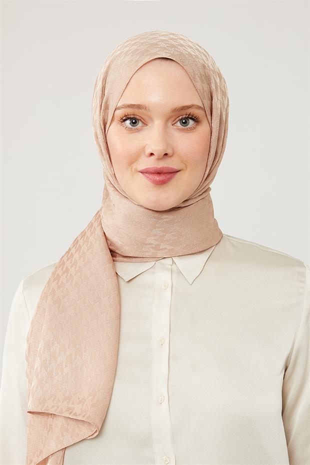 Sütlü Kahve Kazayağı Desenli Jakarlı Şal