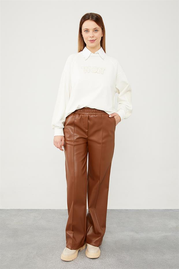 Taba Boru Paça Suni Deri Pantolon