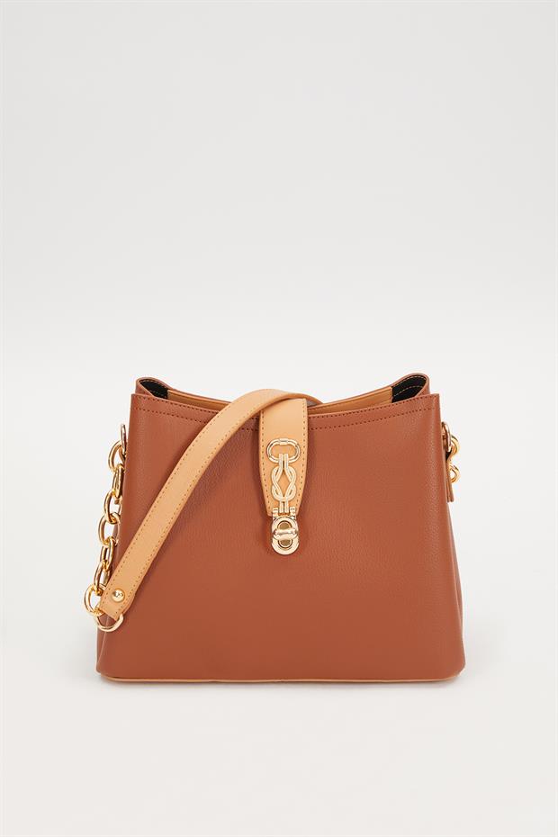 Taba - Camel Hasır Aksesuarlı Omuz Çantası