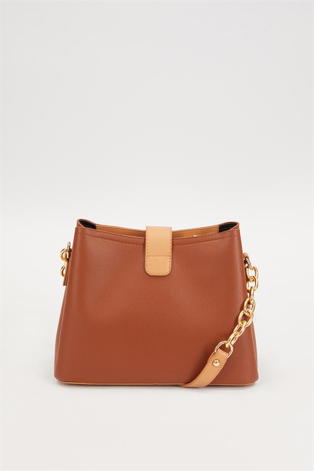 Taba - Camel Hasır Aksesuarlı Omuz Çantası