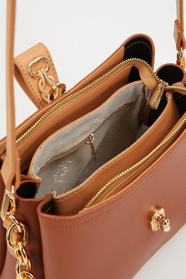 Taba - Camel Hasır Aksesuarlı Omuz Çantası