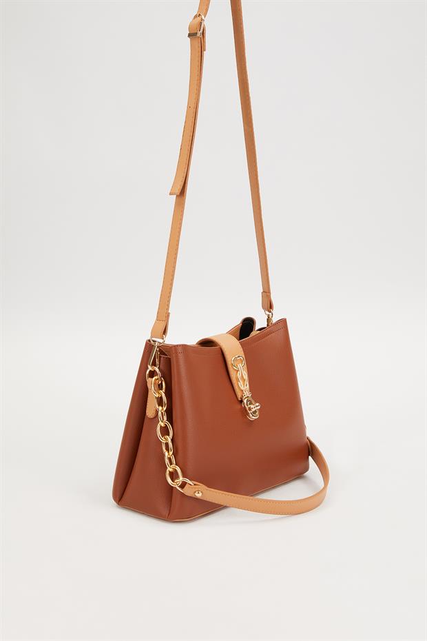 Taba - Camel Hasır Aksesuarlı Omuz Çantası