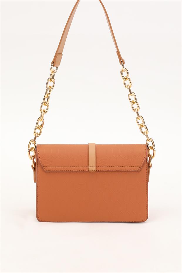 Taba - Camel Petek Desen Çift Renk Omuz Çantası