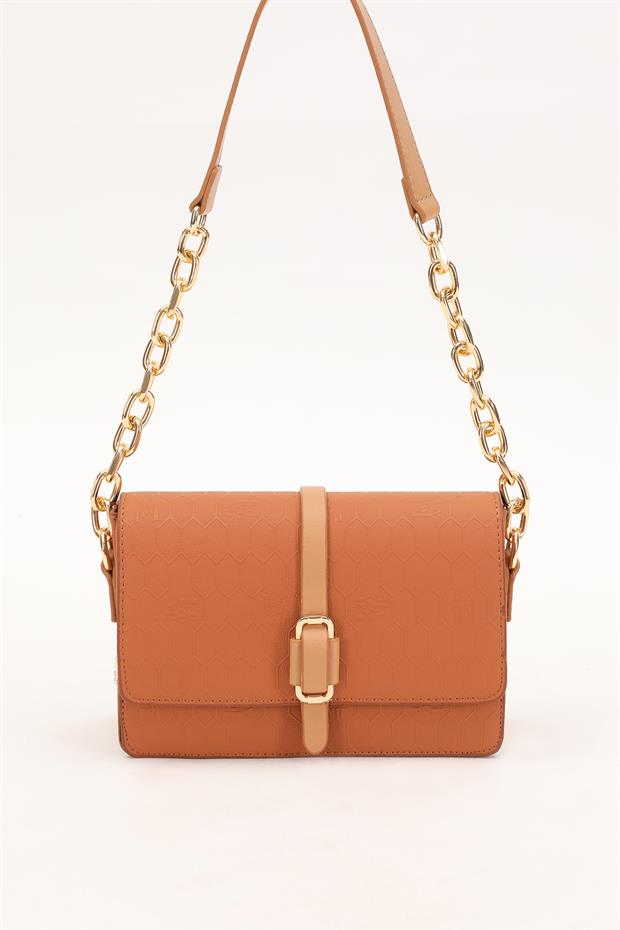 Taba - Camel Petek Desen Çift Renk Omuz Çantası