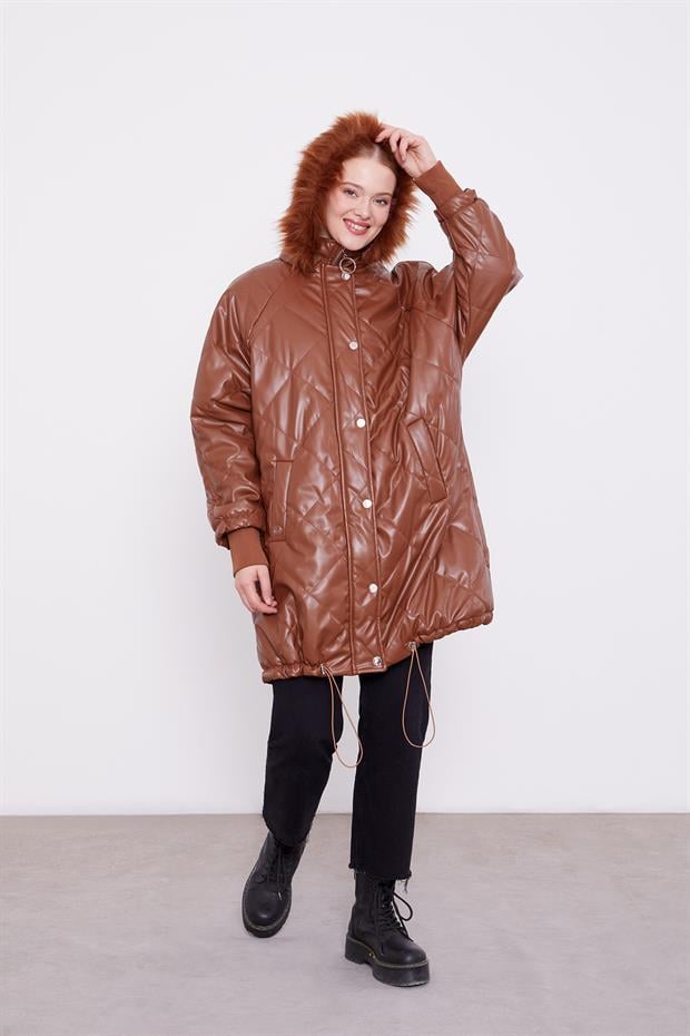 Taba Kapitone Kapüşonlu Mont