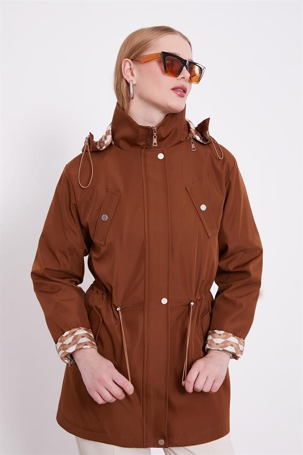 Taba Kapüşonlu Beli İp Detaylı Kap