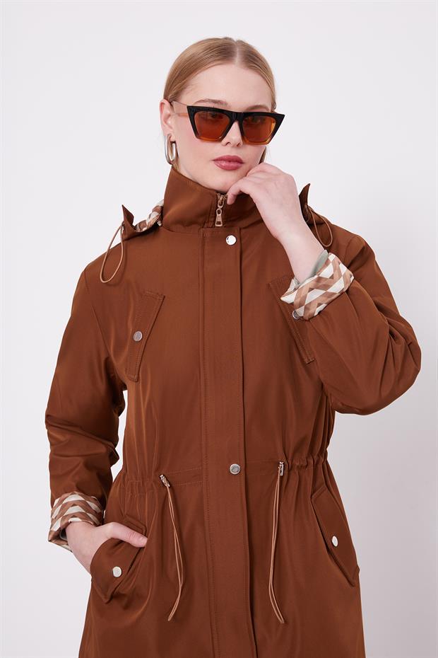 Taba Kapüşonlu Beli İp Detaylı Kap