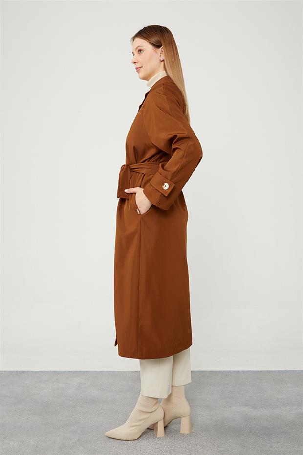 Taba Midi Boy Kuşaklı Trençkot