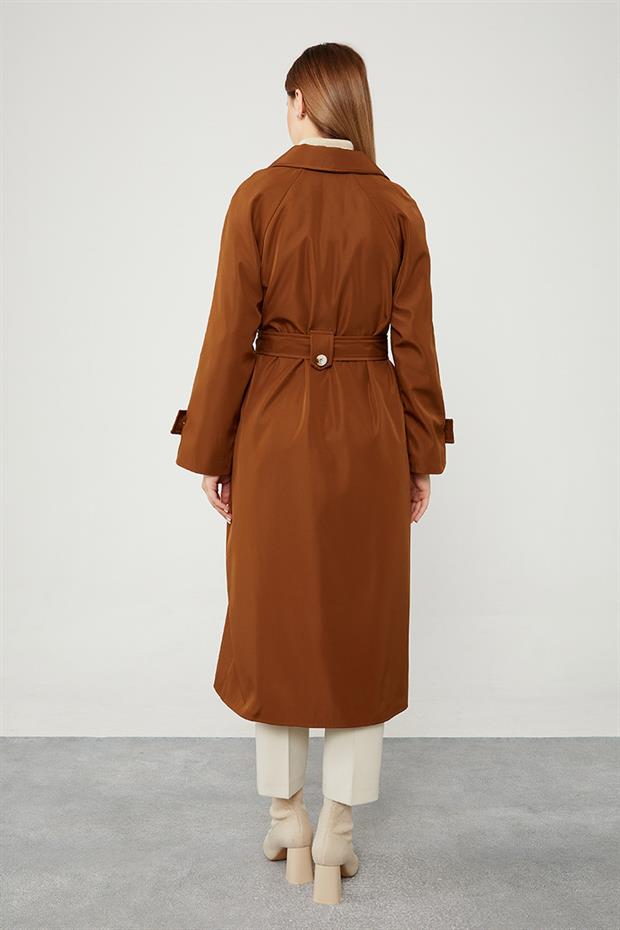 Taba Midi Boy Kuşaklı Trençkot