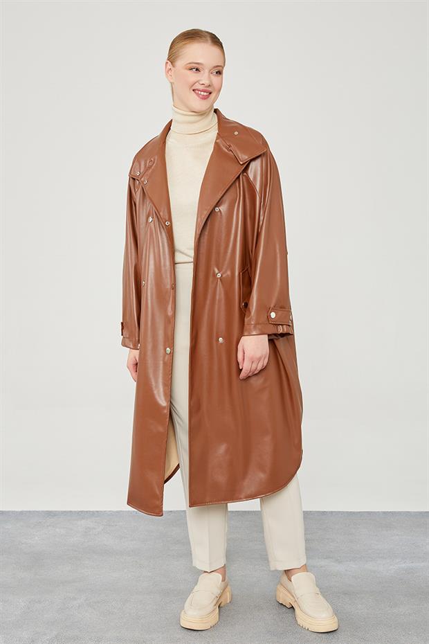 Taba Oversize Suni Deri Trençkot