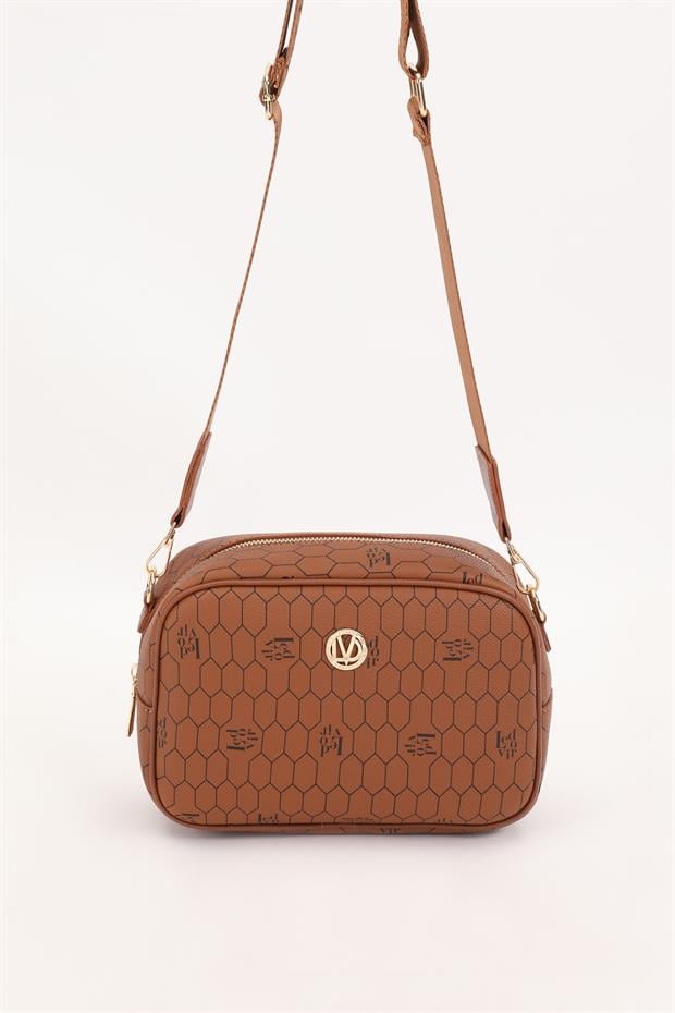 Taba Fermuarlı Petek Desen Omuz Çantası