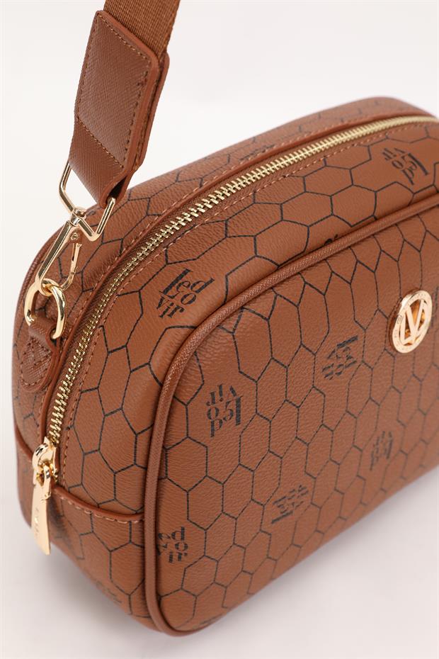 Taba Fermuarlı Petek Desen Omuz Çantası