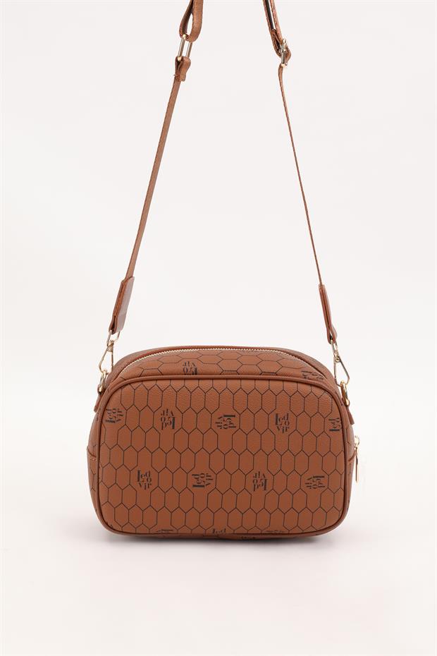 Taba Fermuarlı Petek Desen Omuz Çantası