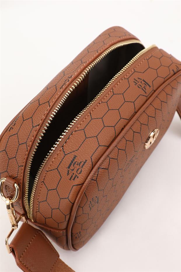 Taba Fermuarlı Petek Desen Omuz Çantası