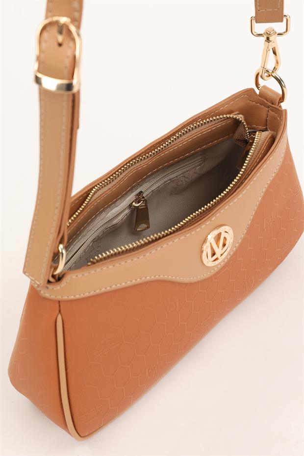 Taba Fermuarlı Petek Desen Omuz Çantası