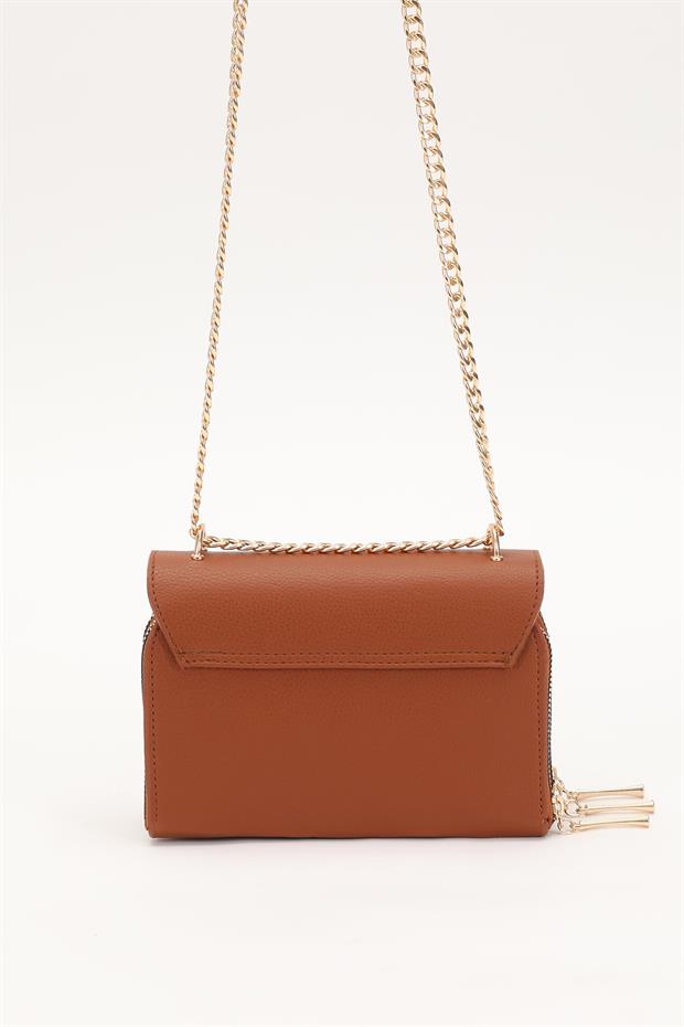 Taba Üç Bölmeli Zincir Askılı Omuz Çantası