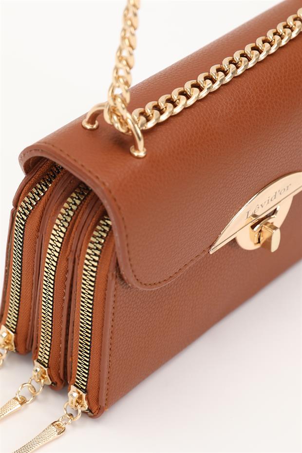 Taba Üç Bölmeli Zincir Askılı Omuz Çantası