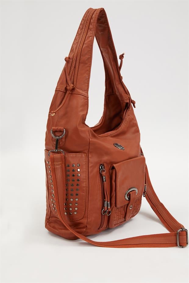 Taba Yanları Zımbalı Omuz Çantası