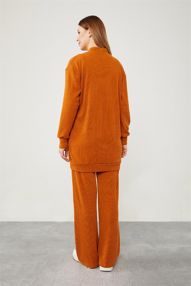 Tarçın Desenli Hırkalı Triko Takım