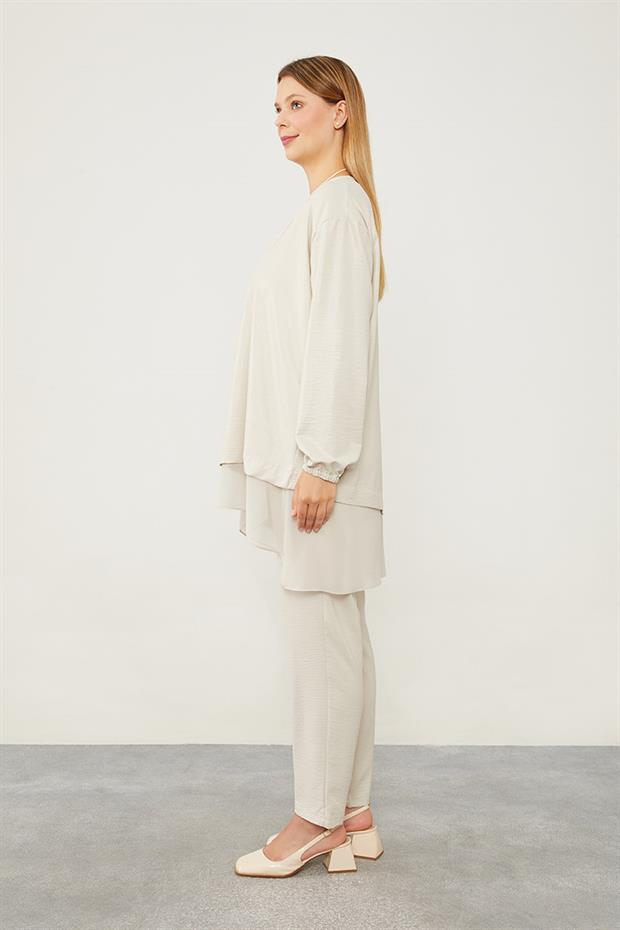 Taş Asimetrik Kesim Şifon Tunik Takım