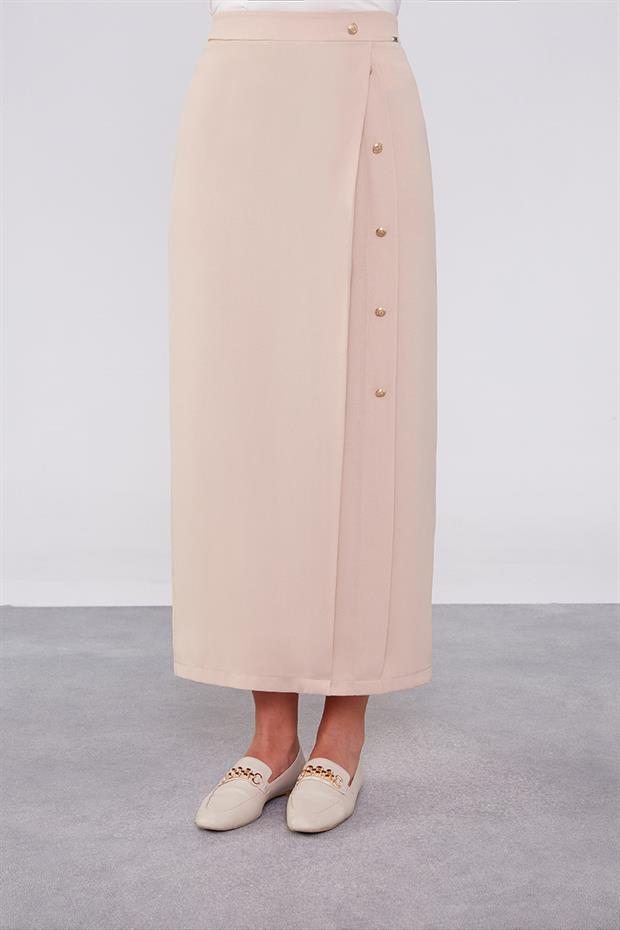 Taş Düğme Detaylı Etek