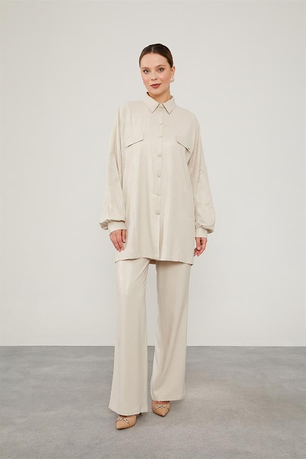 Taş Kendinden Desenli Jakarlı Takım