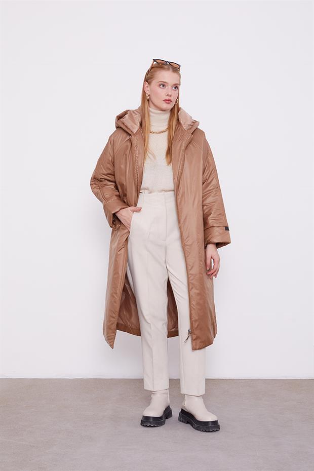 Taş Kolları Ribana Detaylı Uzun Mont