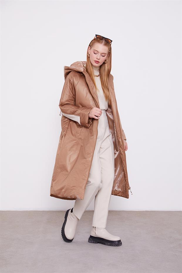 Taş Kolları Ribana Detaylı Uzun Mont