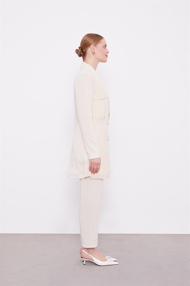 Taş Plise Şifonlu Ceket Takım