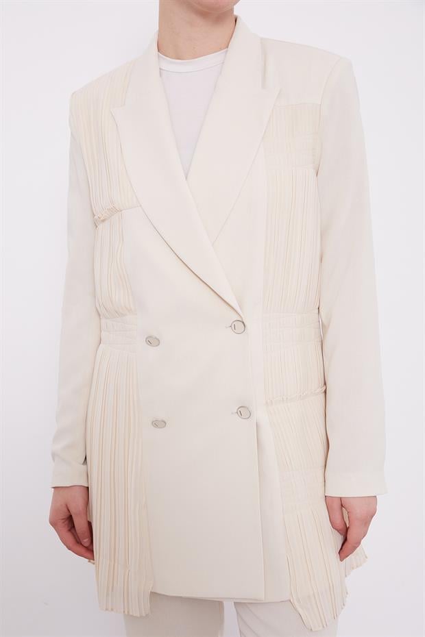 Taş Plise Şifonlu Ceket Takım