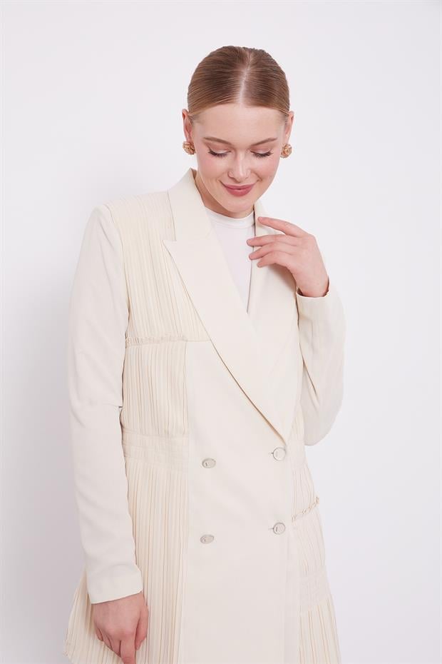 Taş Plise Şifonlu Ceket Takım