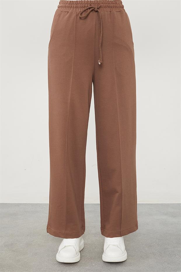 Toprak Beli Lastikli Kuşgözü Detaylı Pantolon