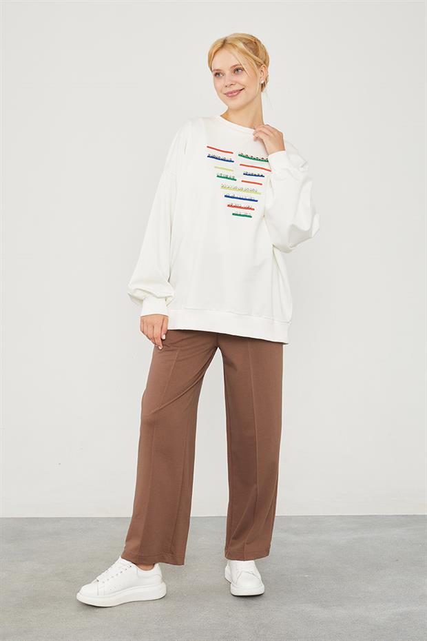 Toprak Beli Lastikli Kuşgözü Detaylı Pantolon